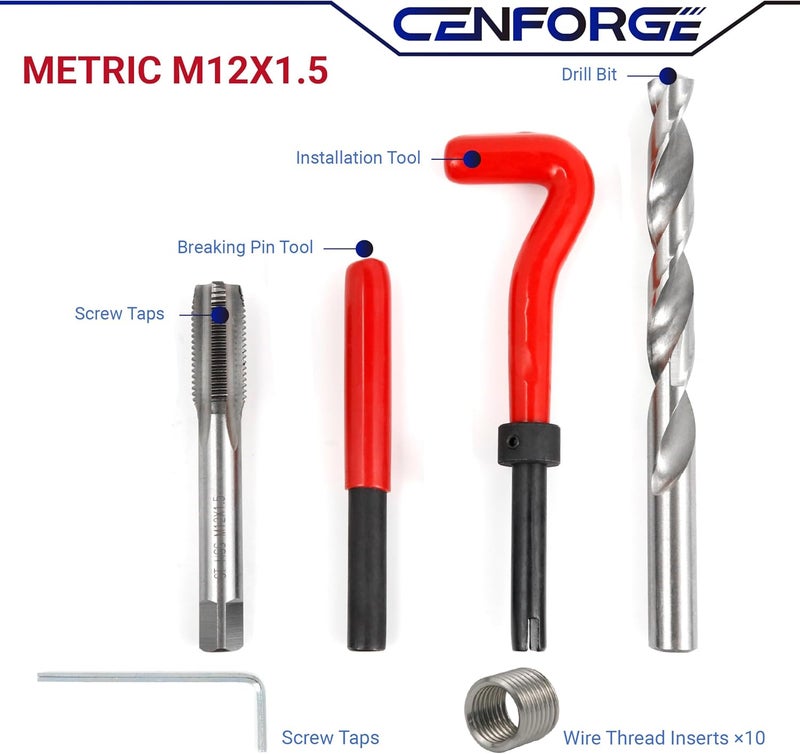 CENFORGE Store M12x1.5 Helicoil Thread Repair Kit, Metric HSS Drill Helicoil Repair Kit for Rethreading Internal Threads with Carry Case, 15PCS - Image 1